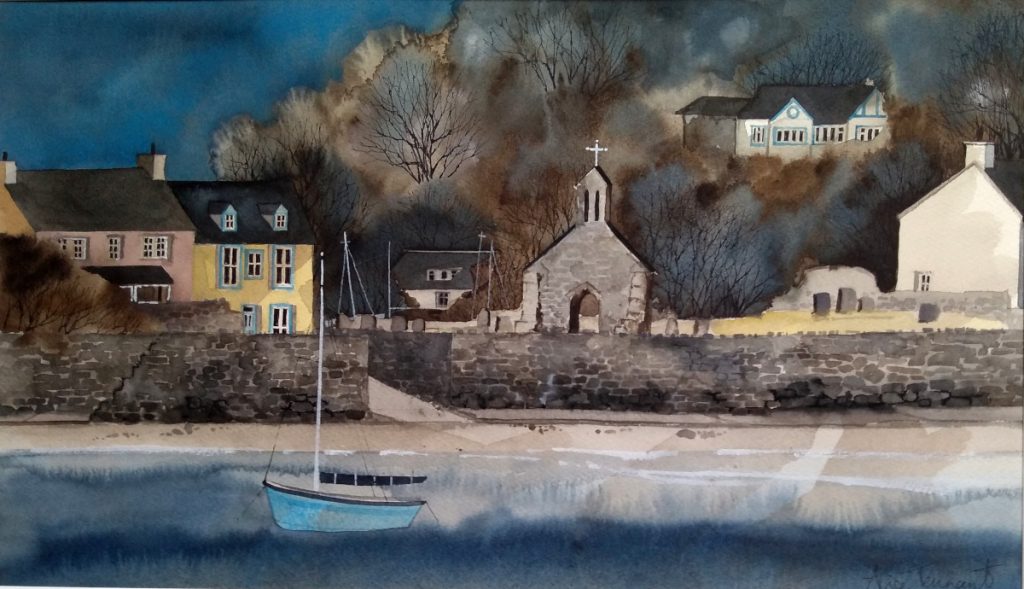 water colour painting Cwm yr Eglwys Pembrokeshire